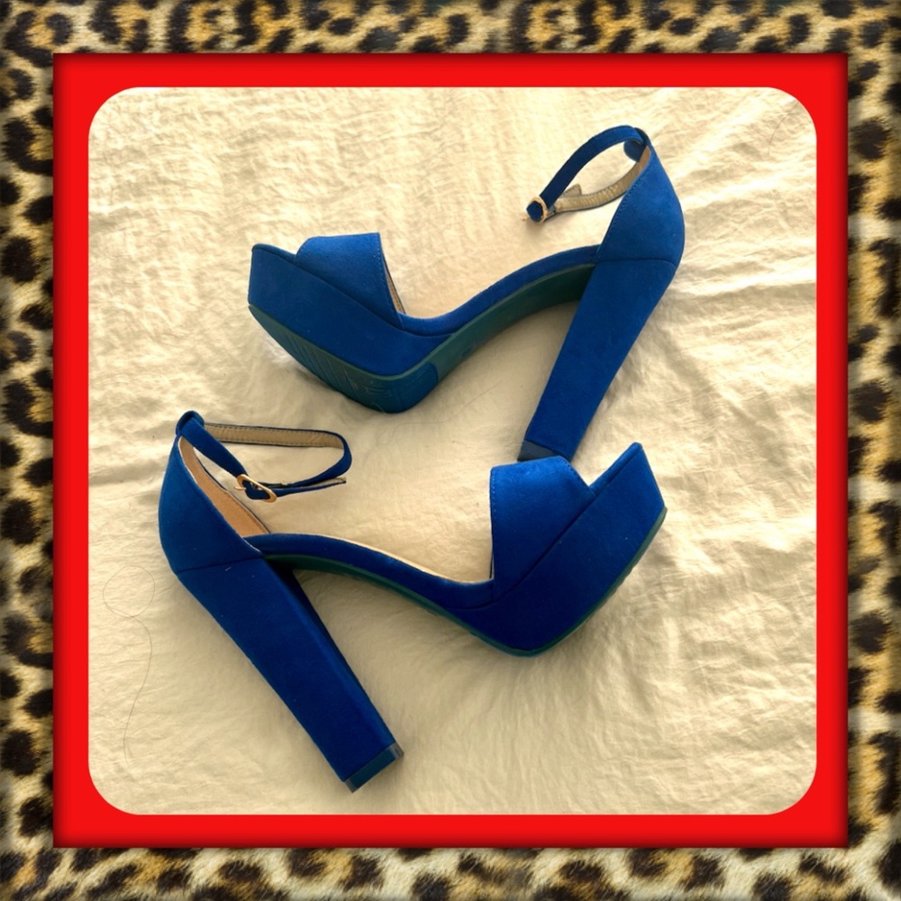 👑✅PRICE FIRM✅Royal Blue Platform Block Heeled Sandals